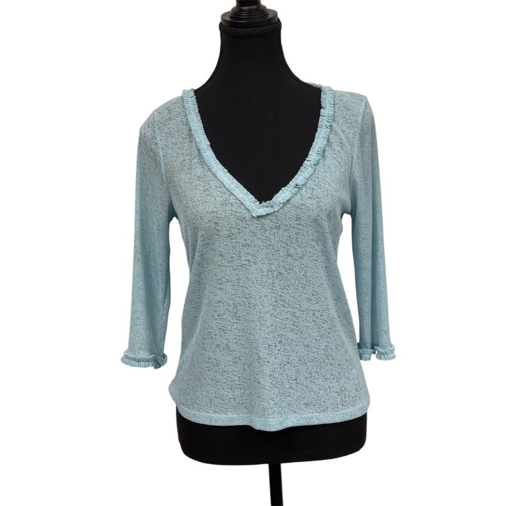 Calme Sheer Blue V-Neck Top – Effortlessly Chic